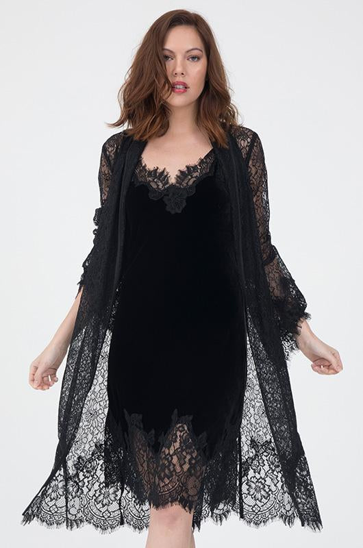 Velvet Razorback Lace Dress Black - Last Chance!