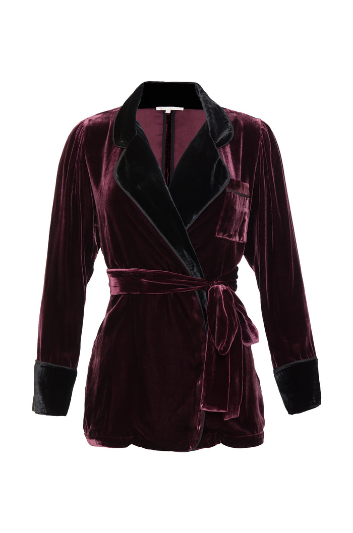 Velvet Robe Blazer - Burgundy