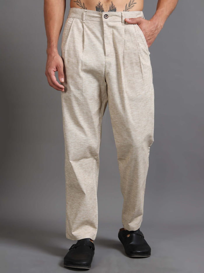 Versatile Pleated Trouser In Beige Online - Slacks For Men