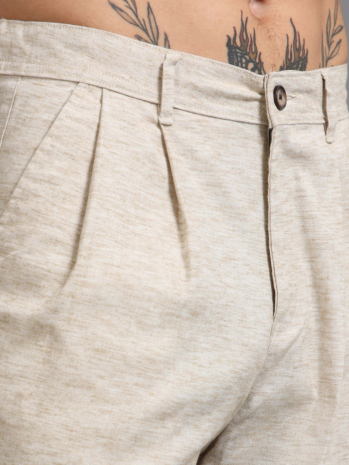 Versatile Pleated Trouser In Beige Online - Slacks For Men