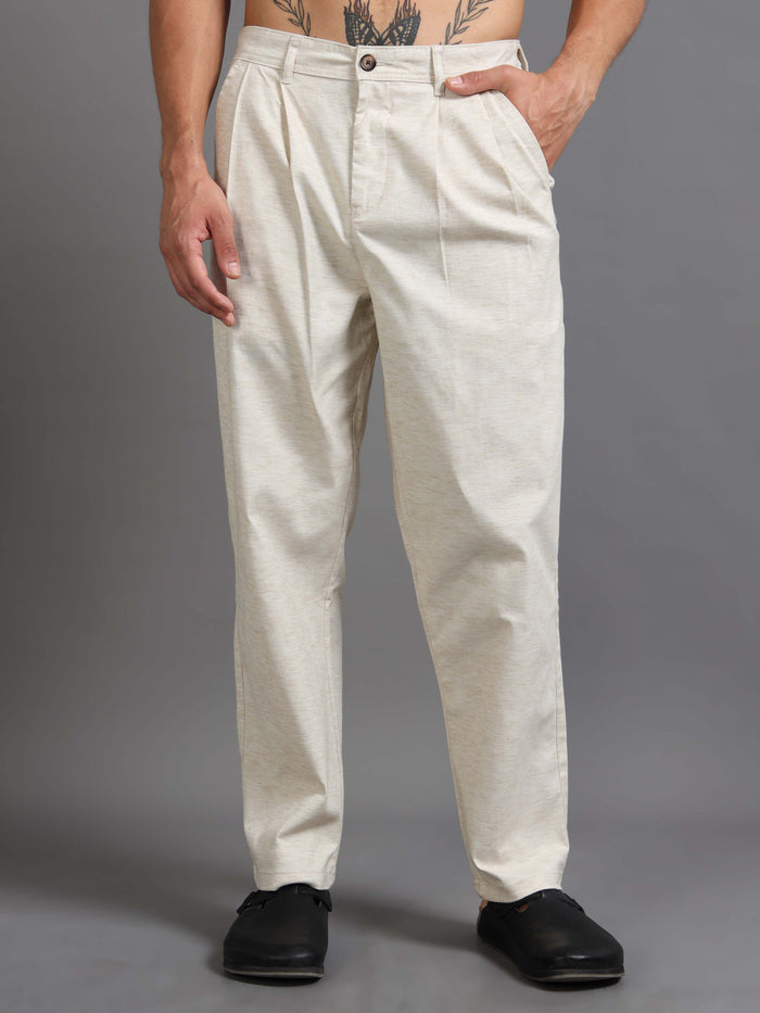 Versatile Pleated Trouser In Cream Online - Trouser For Men