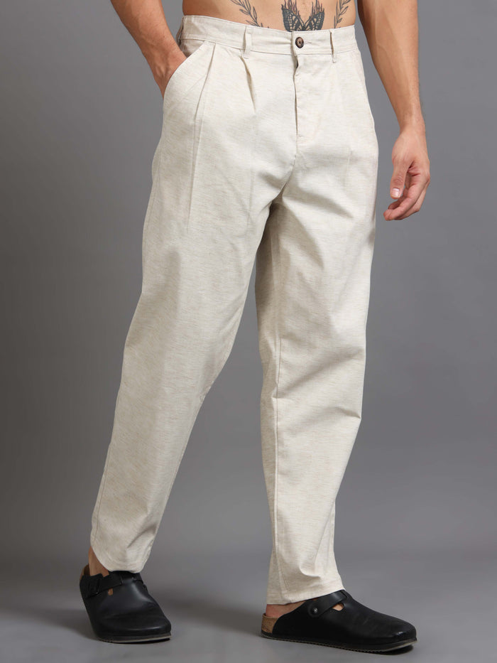 Versatile Pleated Trouser In Cream Online - Trouser For Men