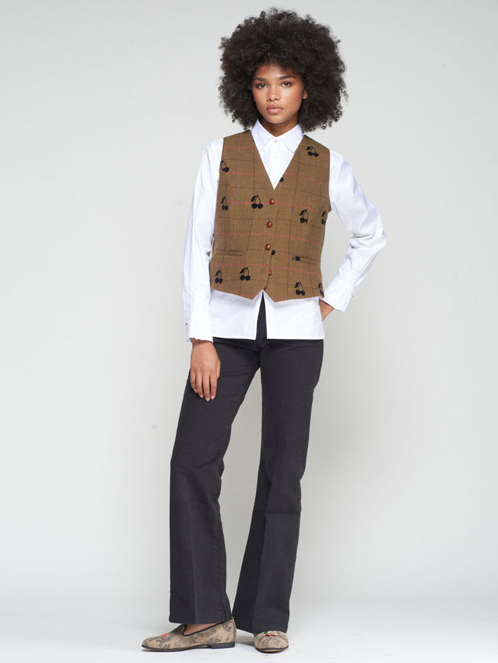 Vilagallo Brown Tweed Cherry Waistcoat