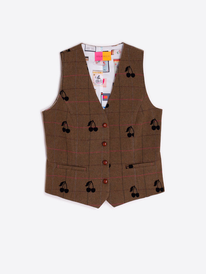 Vilagallo Brown Tweed Cherry Waistcoat