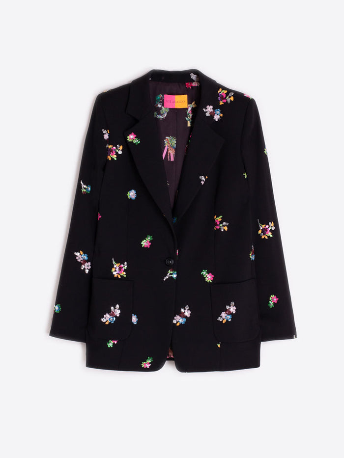 Vilagallo Floral Sequin Jacket Black