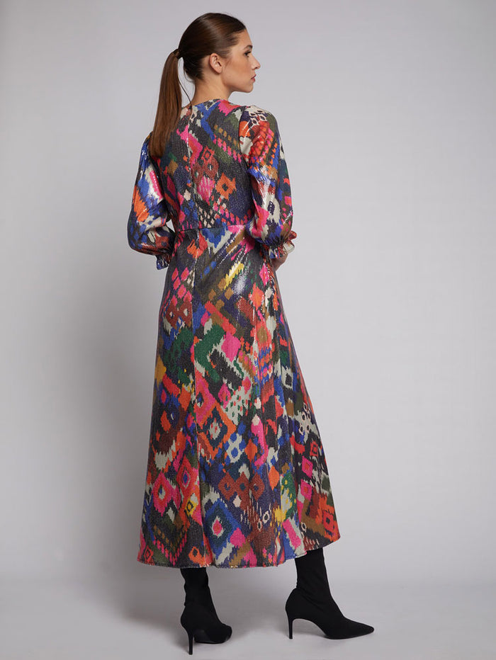 Vilagallo Kara Dress Ikat Sequins Print
