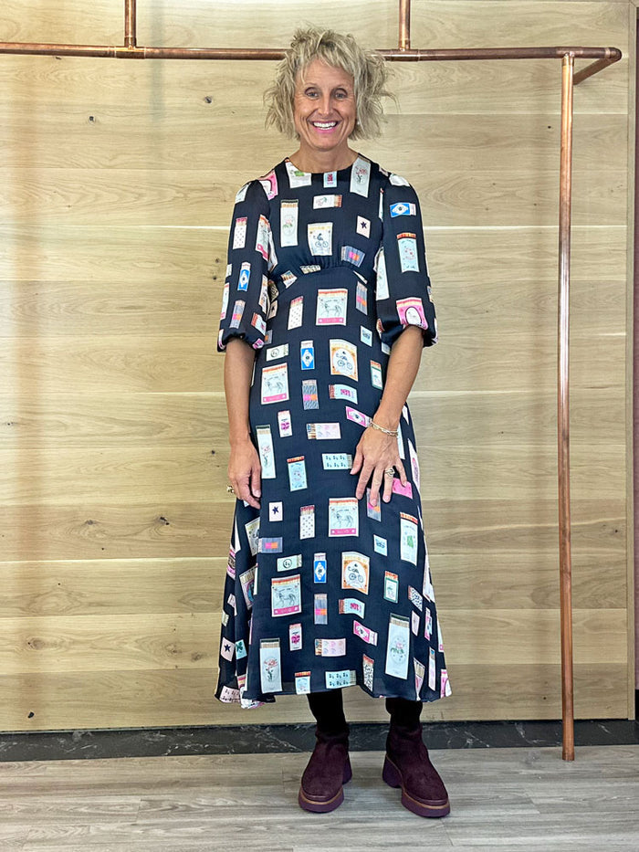 Vilagallo Navy Printed Dress