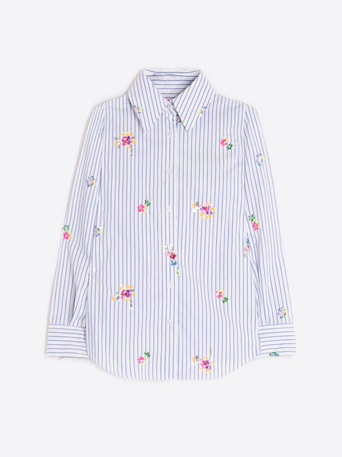 Vilagallo Stripe Shirt with Floral Detail White