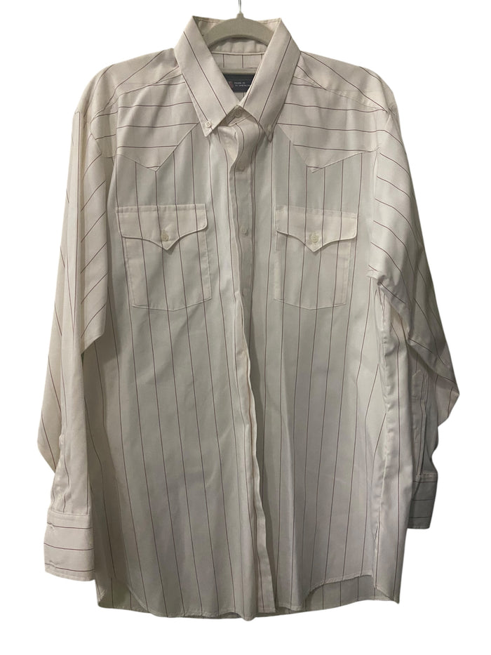 Vintage Panhandle Slim White W/Maroon Stripe *Size 16 1/2 x 34 *MADE IN USA - Deer Creek Mercantile