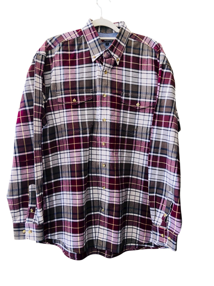 Vintage Roper 1990s Plaid Maroon & Green Western Shirt *Size LT - Deer Creek Mercantile