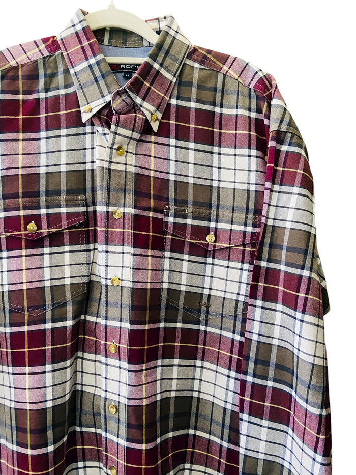 Vintage Roper 1990s Plaid Maroon & Green Western Shirt *Size LT - Deer Creek Mercantile