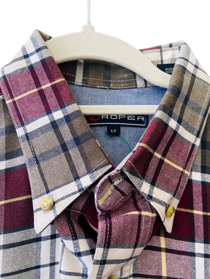 Vintage Roper 1990s Plaid Maroon & Green Western Shirt *Size LT - Deer Creek Mercantile