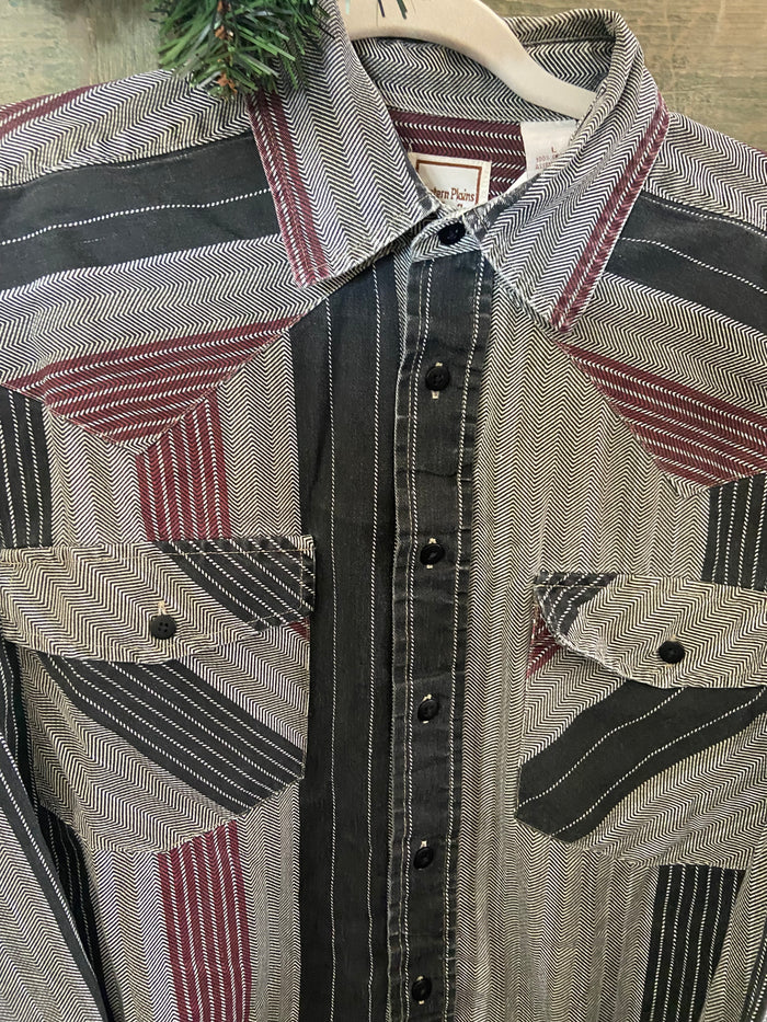 Vintage Western Plains Gray Button Up Shirt *Size Large - Deer Creek Mercantile