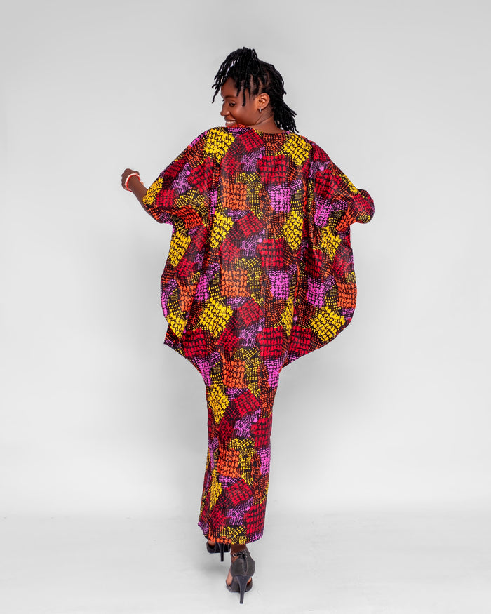 Viom Women's African Boubou Dress with Aso-oke, (Fall Colors Ankara)