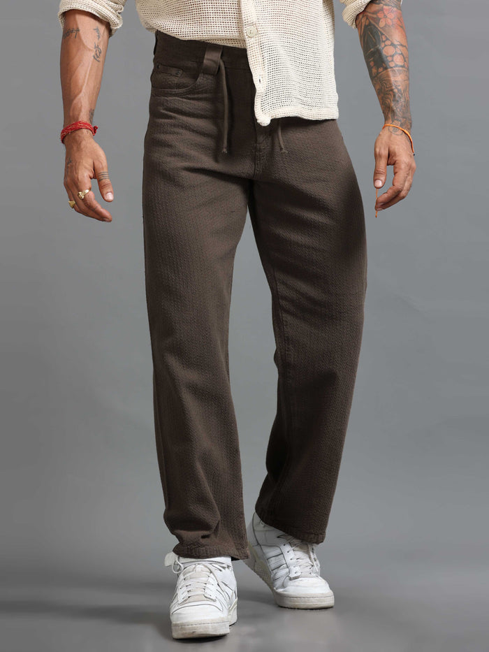 Brown Relaxed Fit Trousers for Men front view - Weavon Relaxed Trouser by Italian Colony