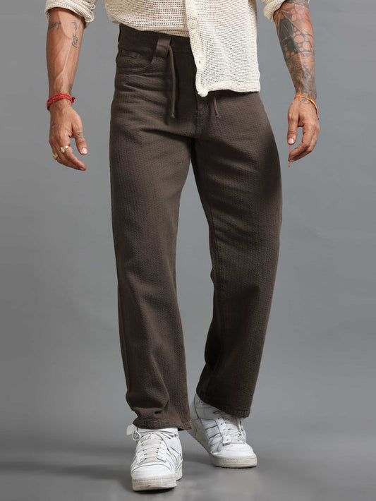 Brown Relaxed Fit Trousers for Men front view - Weavon Relaxed Trouser by Italian Colony