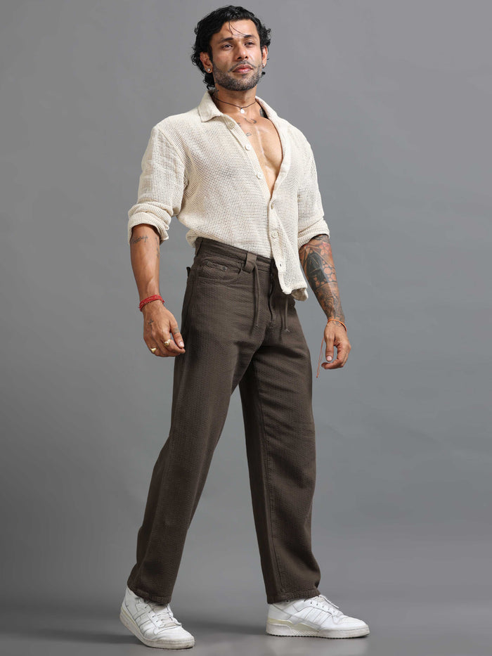 Brown Relaxed Fit Trousers for Men detail view - Weavon Relaxed Trouser by Italian Colony