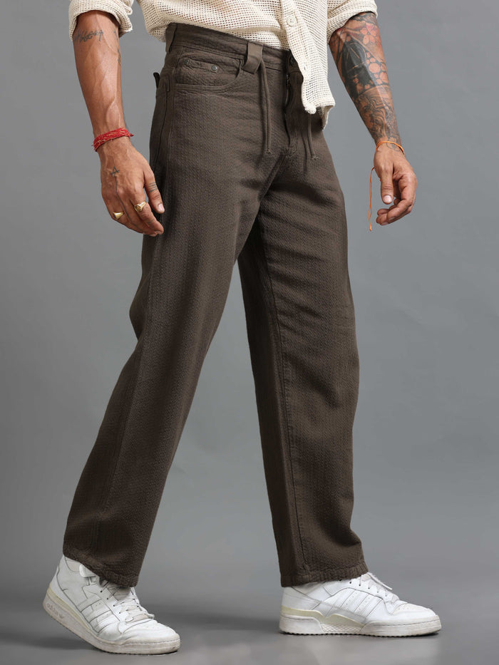 Brown Relaxed Fit Trousers for Men detail view - Weavon Relaxed Trouser by Italian Colony