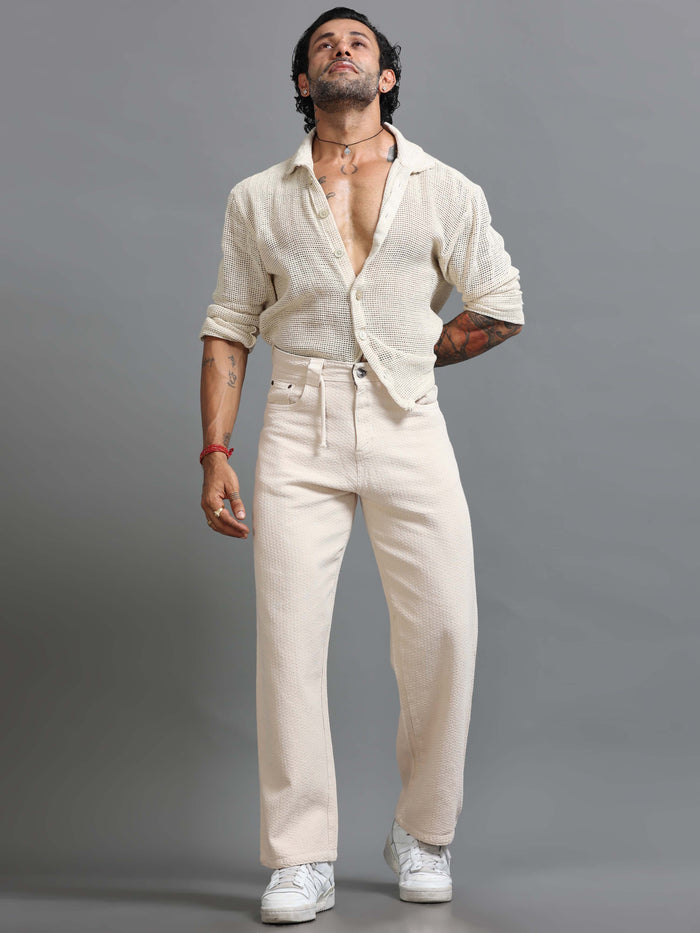 Cream Relaxed Fit Trousers for Men detail view - Weavon Relaxed Trouser by Italian Colony