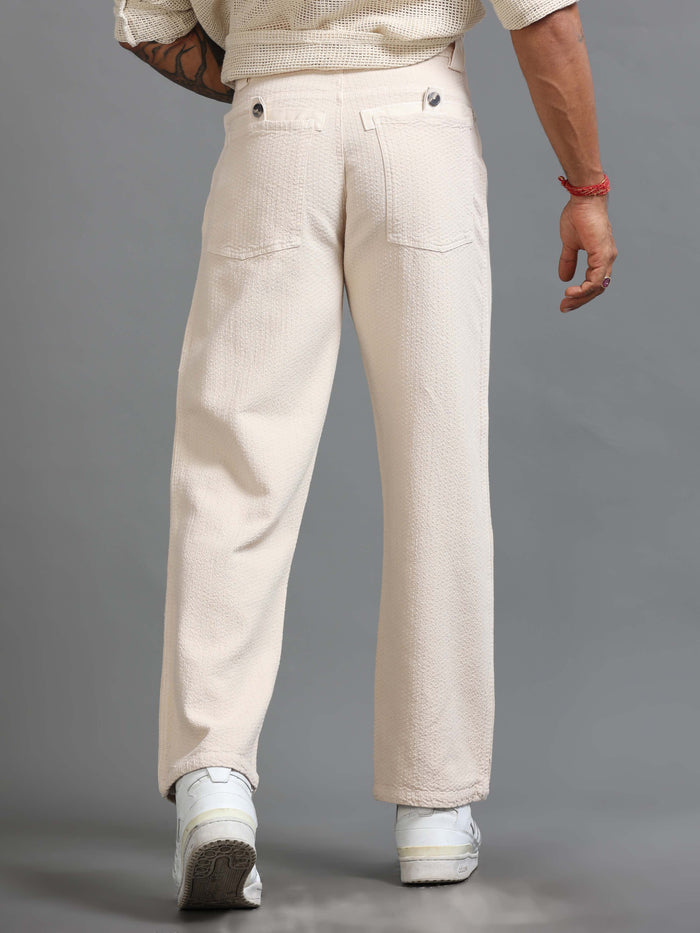 Cream Relaxed Fit Trousers for Men detail view - Weavon Relaxed Trouser by Italian Colony