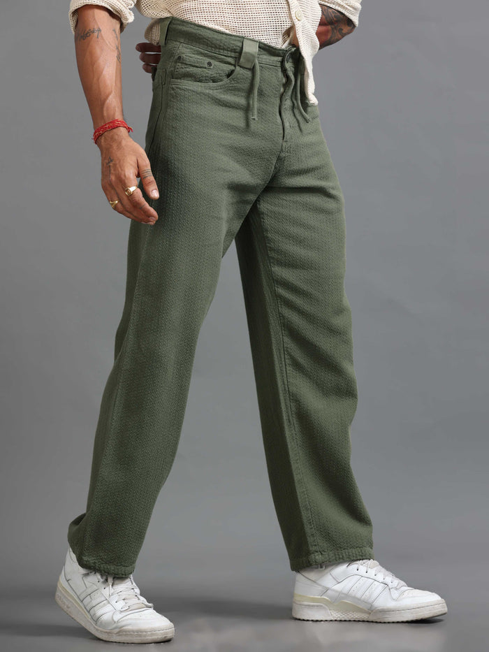 Olive Relaxed Fit Trousers for Men front view - Weavon Relaxed Trouser by Italian Colony
