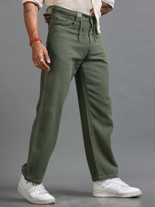 Olive Relaxed Fit Trousers for Men front view - Weavon Relaxed Trouser by Italian Colony