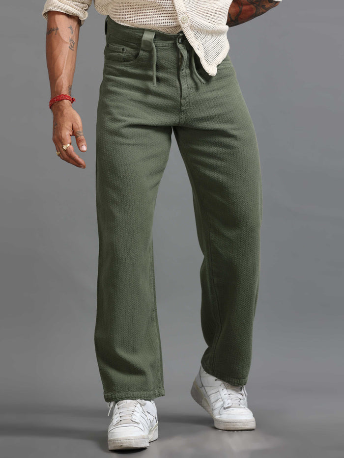 Olive Relaxed Fit Trousers for Men detail view - Weavon Relaxed Trouser by Italian Colony