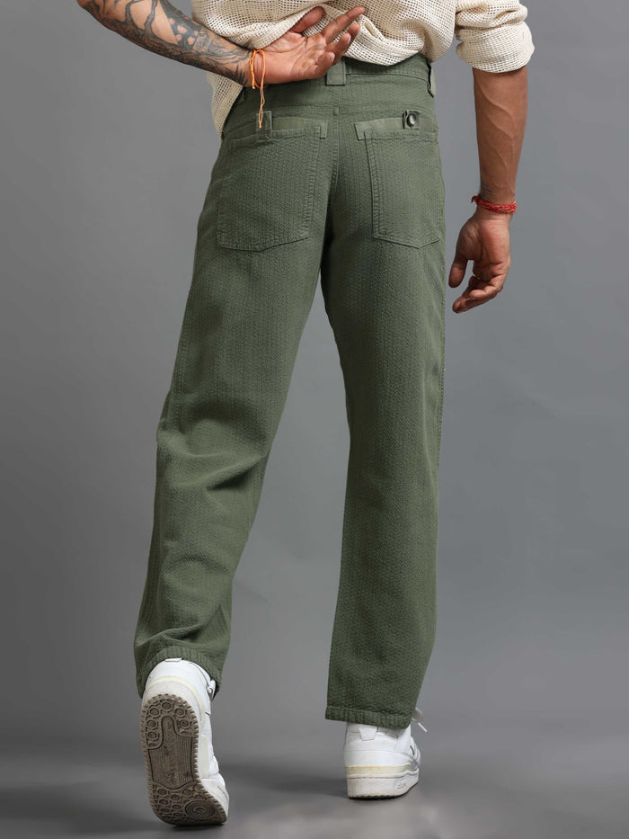 Olive Relaxed Fit Trousers for Men detail view - Weavon Relaxed Trouser by Italian Colony