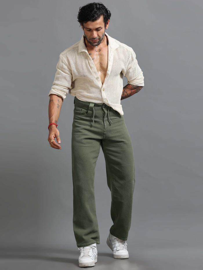Olive Relaxed Fit Trousers for Men detail view - Weavon Relaxed Trouser by Italian Colony