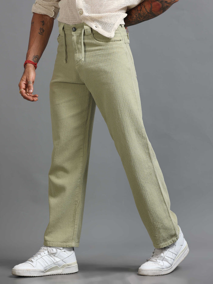 Pistachio Relaxed Fit Trousers for Men front view - Weavon Relaxed Trouser by Italian Colony