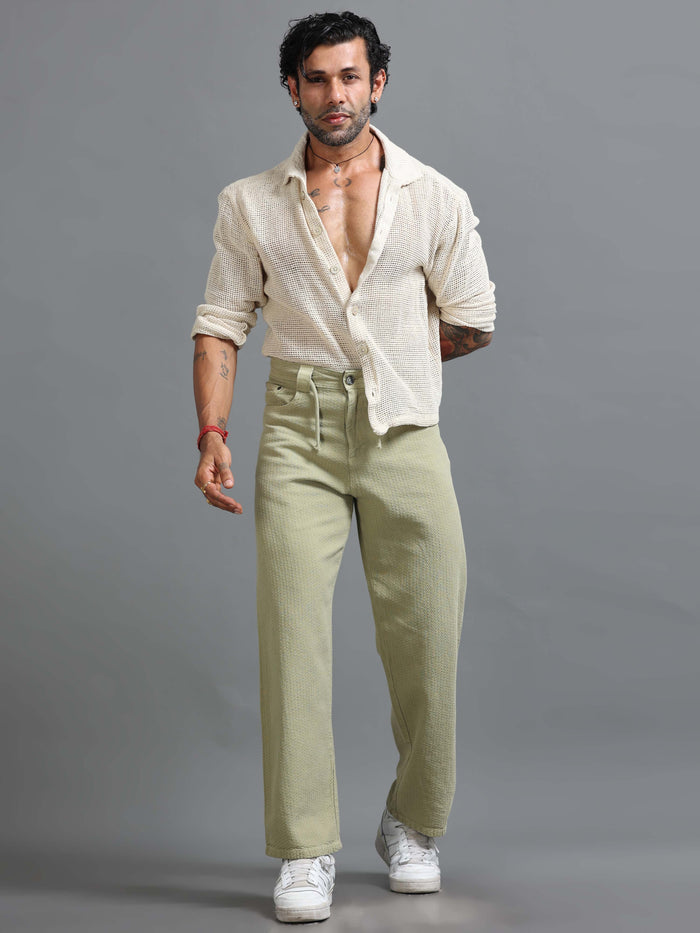 Pistachio Relaxed Fit Trousers for Men detail view - Weavon Relaxed Trouser by Italian Colony
