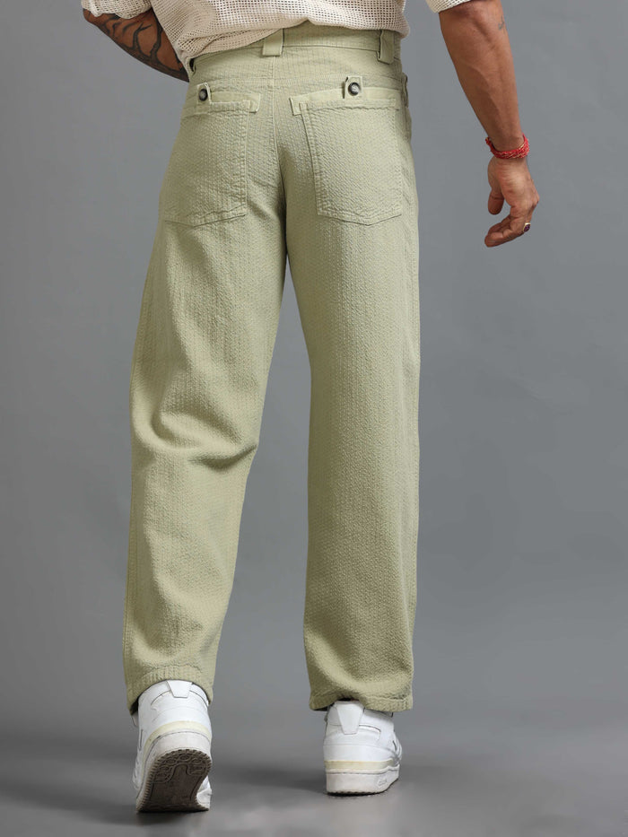 Pistachio Relaxed Fit Trousers for Men detail view - Weavon Relaxed Trouser by Italian Colony