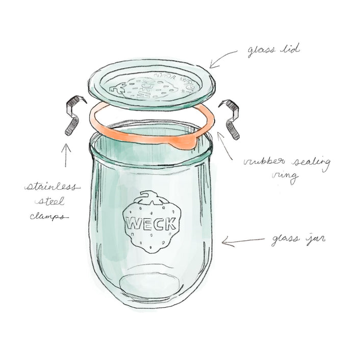Diagram of a Weck jar with labeled parts on a white background