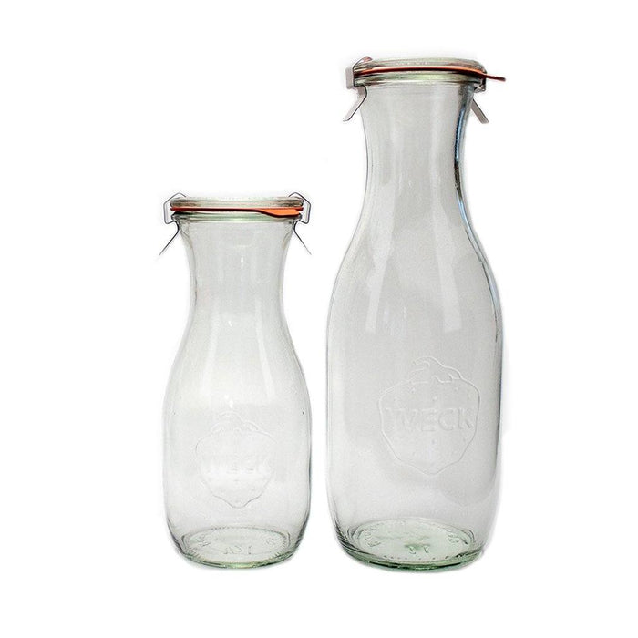 Two glass Weck Juice Jars on white background