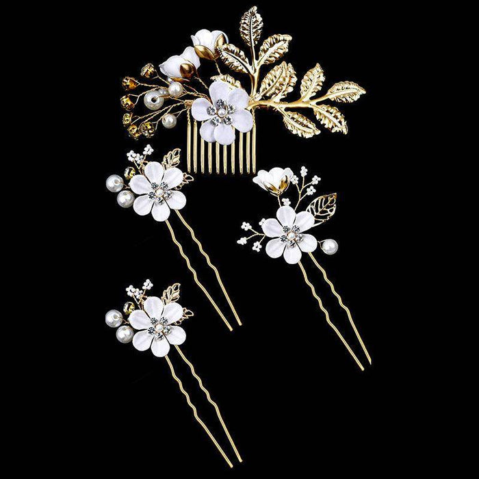 Wedding Hair Comb Pearl Crystal Bride Hair Accessories Set of 4 709072032456 - COCOMELODY