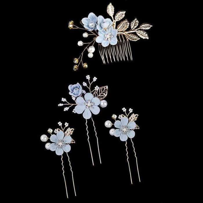 Wedding Hair Comb Pearl Crystal Bride Hair Accessories Set of 4 709072032456 - COCOMELODY
