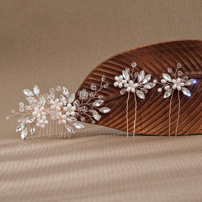 Wedding Hair Comb Pearl Forest Bride Hair Accessories Set of 3 734482274608 - COCOMELODY