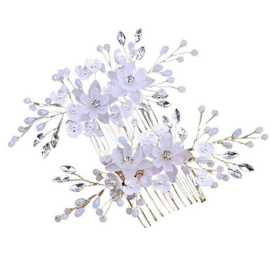 White pearl Pan Hair comb ornaments Handmade flower headdress bridal ornaments 728343527290 - COCOMELODY