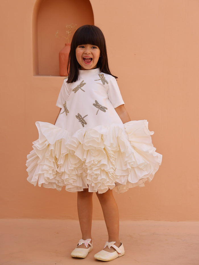 White Whispering  Ruffle Dress
