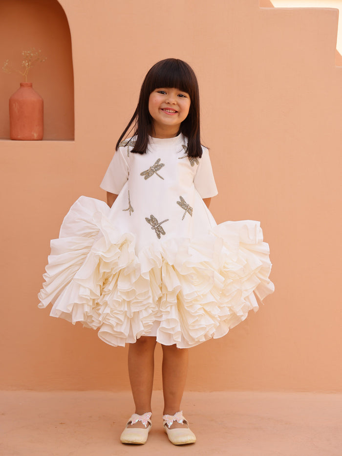 White Whispering  Ruffle Dress