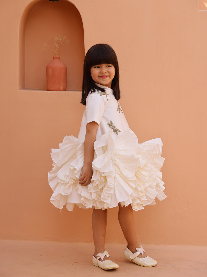 White Whispering  Ruffle Dress
