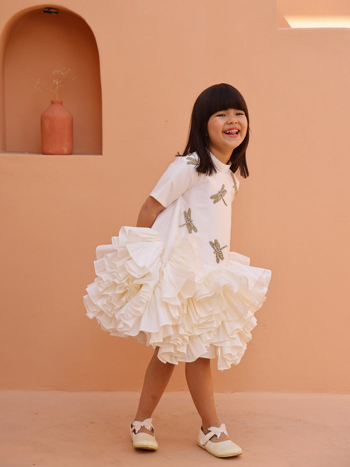 White Whispering  Ruffle Dress