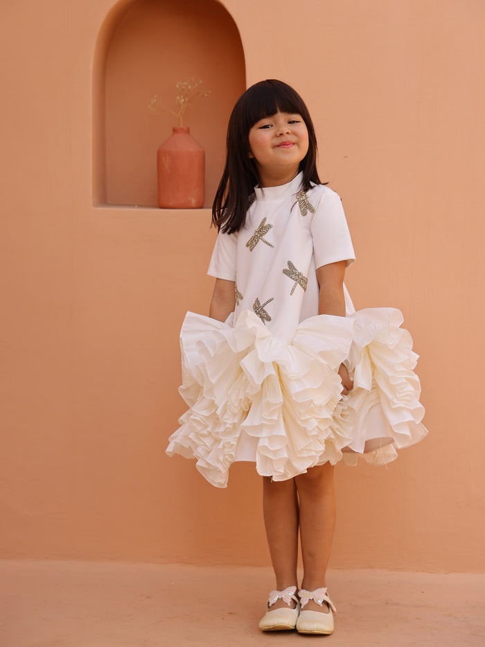 White Whispering  Ruffle Dress