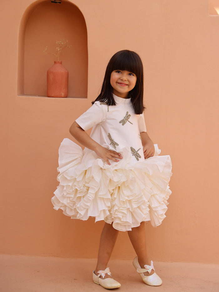 White Whispering  Ruffle Dress