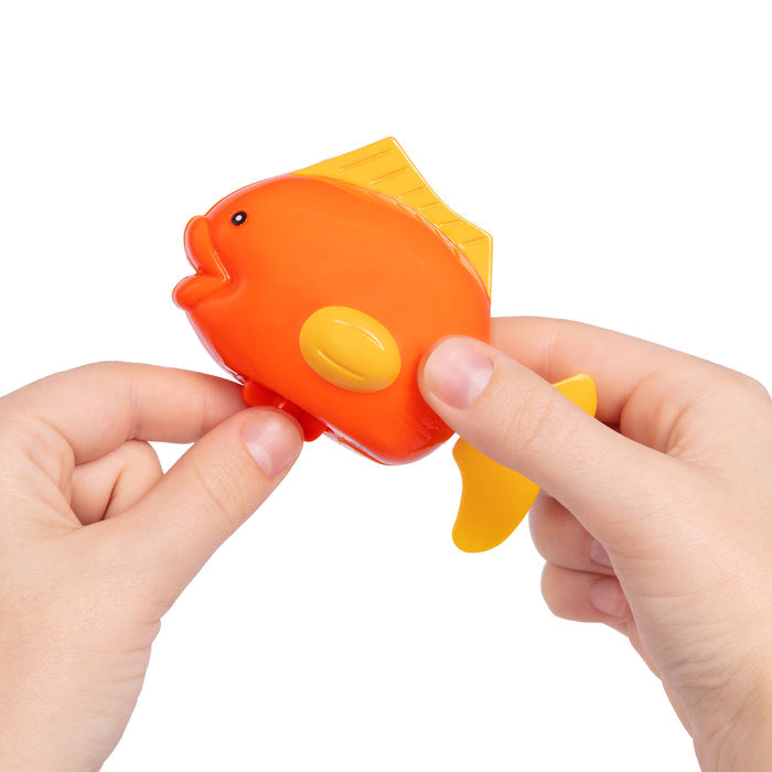 4 animal bath toys, a turtle, crocodile, fish, and whale.