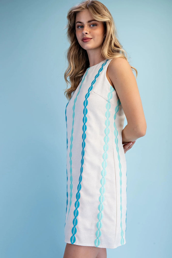 Women's Embroidered Linen Round Neck Dress