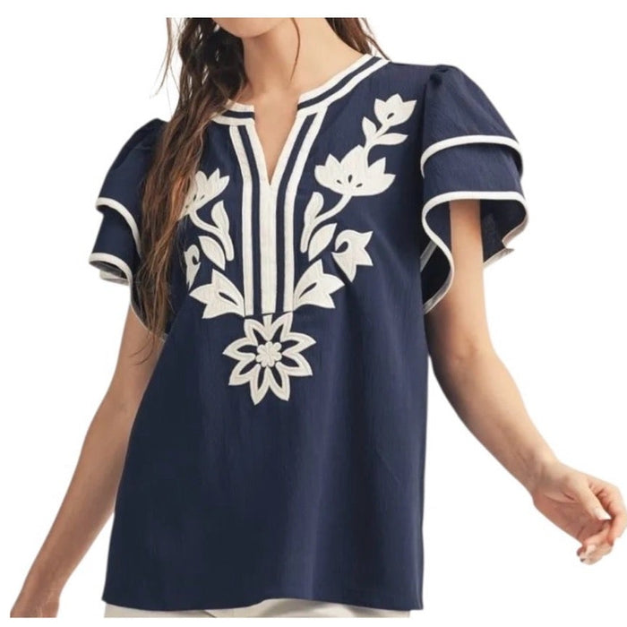 Women's Flutter Sleeve Floral Top