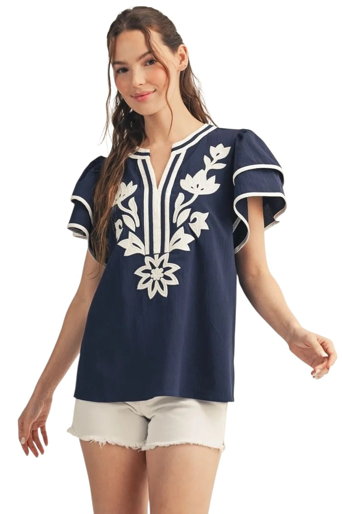 Women's Flutter Sleeve Floral Top
