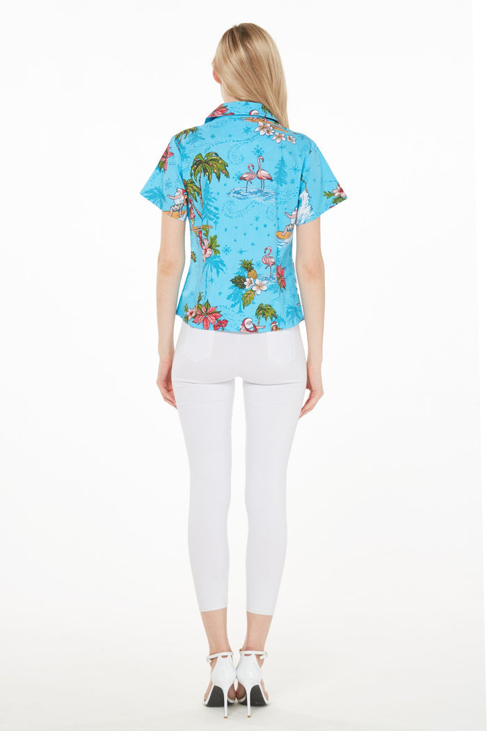 Women's Lady Aloha Shirt in Christmas Turquoise