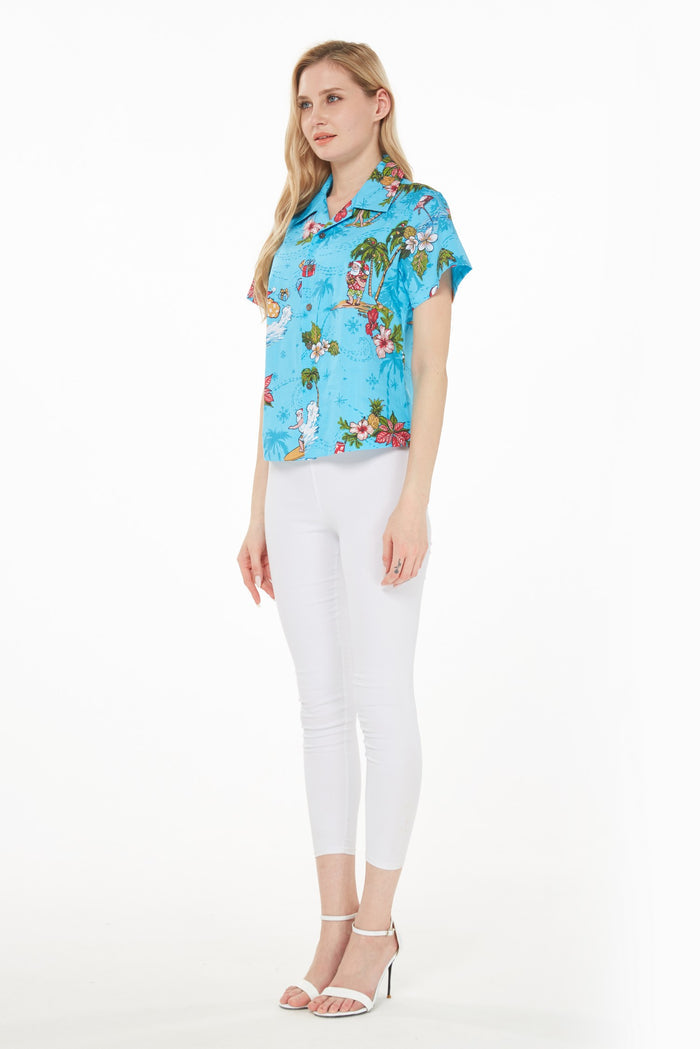 Women's Lady Aloha Shirt in Christmas Turquoise